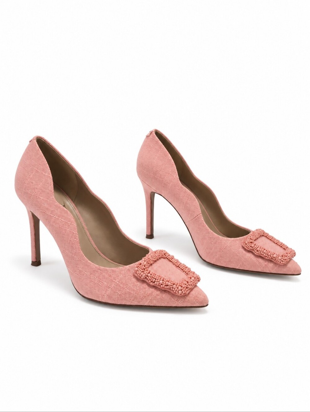 Sam Edelman Harriett Beaded Buckle Pumps In Peach/salmon Size 6.5